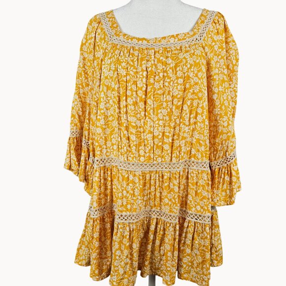 Womens Magnolia Lane L Tunic Yellow Floral Ruffled Boho Cottage Prairie Country - Picture 4 of 15